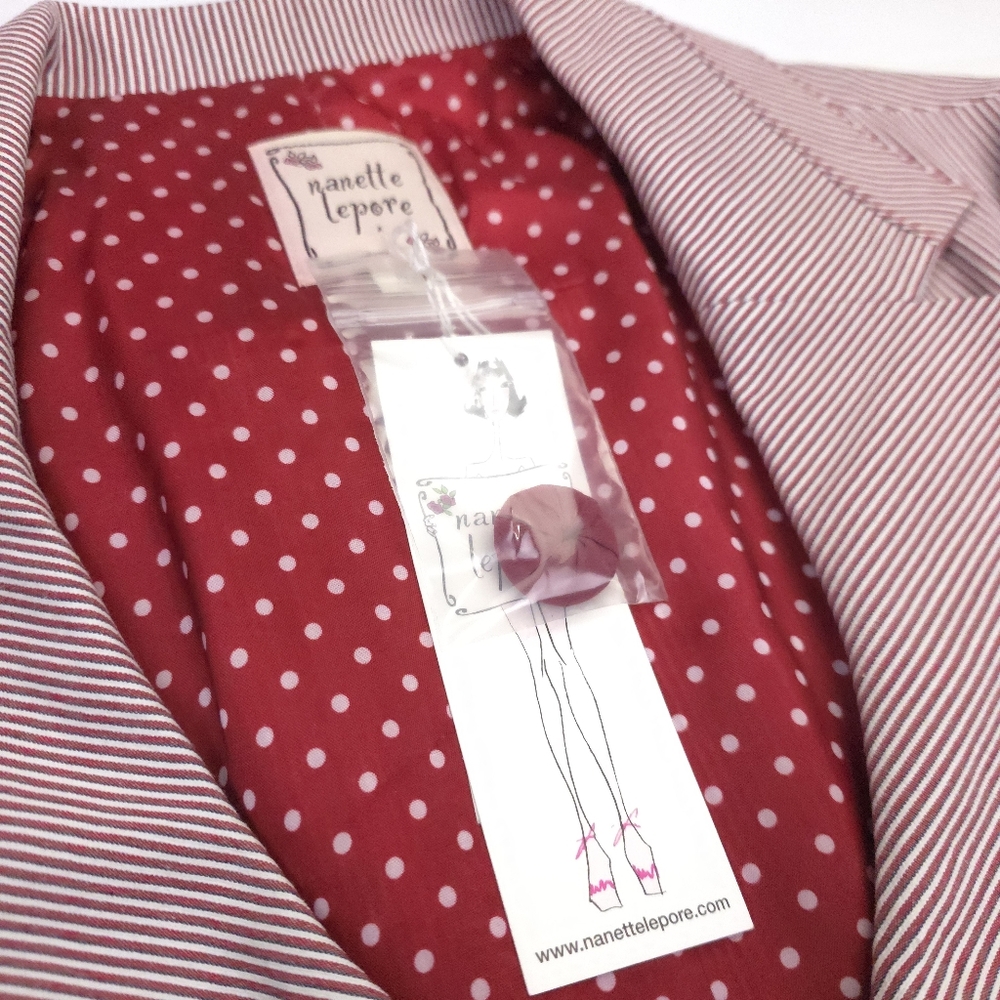New Nanette Lepor Red Striped Double-Breasted Designer Blazer Sz 10 - Picture 4 of 12